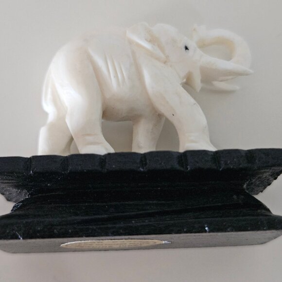 Vintage Small Carved Genuine Ivory Figure on Black Wood Stand, Made in Hong Kong - Picture 8 of 9